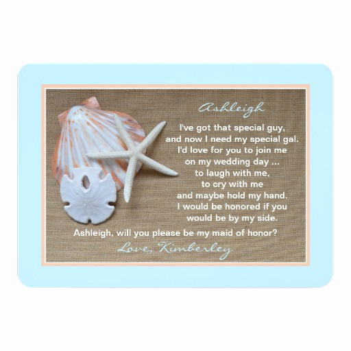 Maid Of Honor Invitation Ideas Awesome Will You Be My Maid Of Honor Blue Beach theme 5x7 Paper