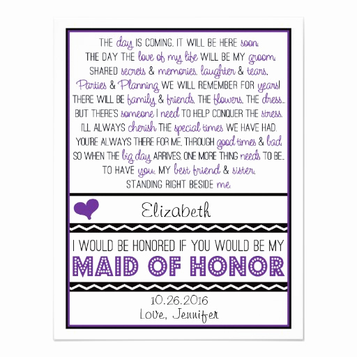 Maid Of Honor Invitation Ideas Awesome Will You Be My Maid Of Honor Purple Black Poem