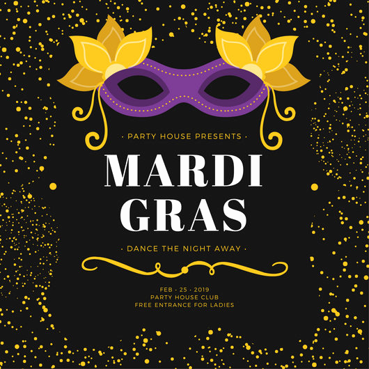 Mardi Gras Invitation Template Luxury Black and Yellow Speckles Mardi Gras Party Invitation