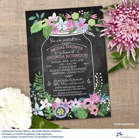 Mason Jar Wedding Invitation Template Best Of Chalkboard Mason Jar Floral Bridal Wedding by Starstreamdesign