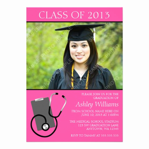 Med School Graduation Invitation Awesome Medical Nursing School Pink Graduation 5x7 Paper
