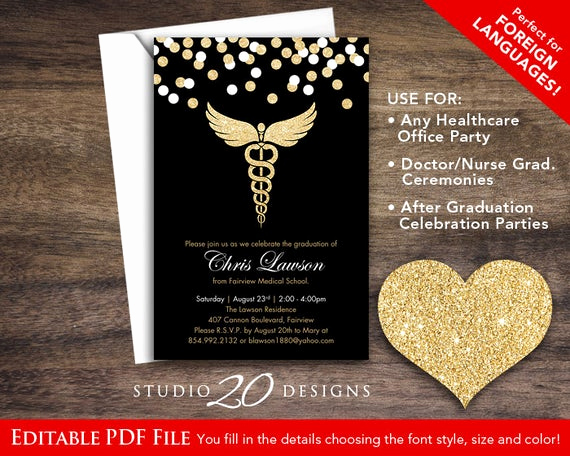 Medical School Graduation Invitation Luxury Instant Download Black Gold Glitter Nursing Graduation
