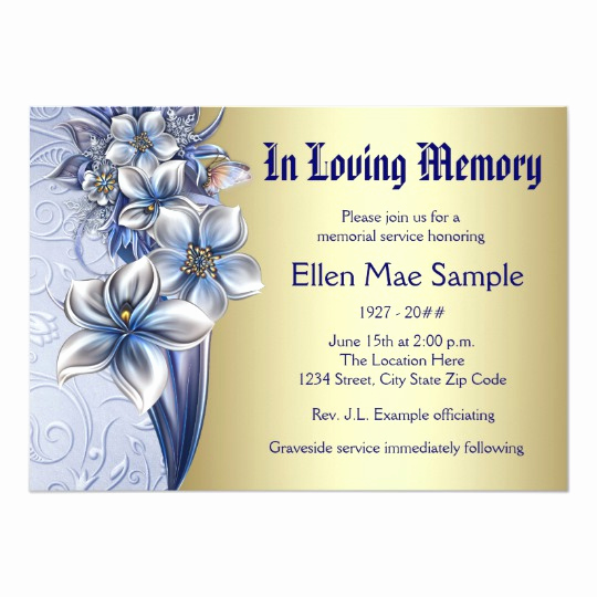 Memorial Service Invitation Wording New Elegant Blue Memorial Service Announcements