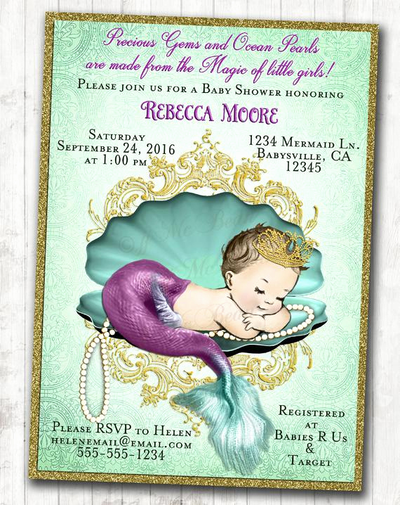 Mermaid Baby Shower Invitation Wording Beautiful Mermaid Baby Shower Invitation Little Mermaid Baby Shower