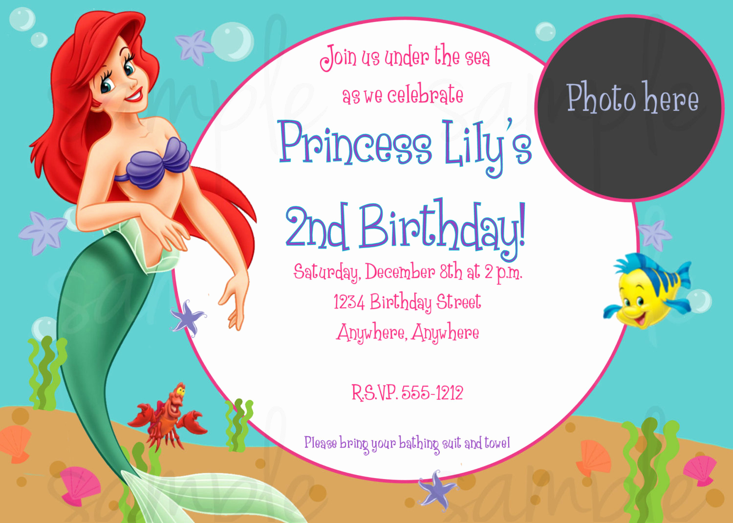 Mermaid Invitation Template Free Inspirational the Little Mermaid Birthday Invitations