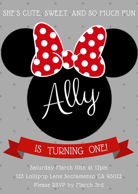 Mickey and Minnie Invitation Templates Luxury Minnie Mouse Invitation Editable Birthday Invitation