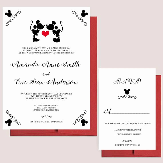 Mickey and Minnie Wedding Invitation Luxury Minnie &amp; Mickey Mouse Wedding Card or Invites En 2019