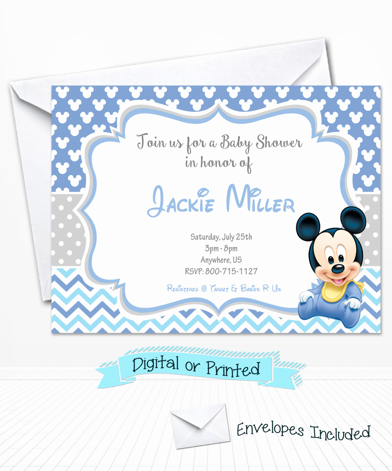 Mickey Mouse Baby Shower Invitation New Baby Mickey Mouse Baby Shower Invitations Printed by