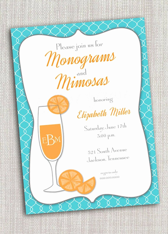 Mimosa Bridal Shower Invitation New Monogram and Mimosas Printable Invitation Wedding Bridal