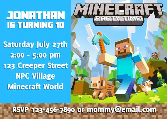 Minecraft Birthday Invitation Template Elegant Diy Minecraft Birthday Invitation Digital You by