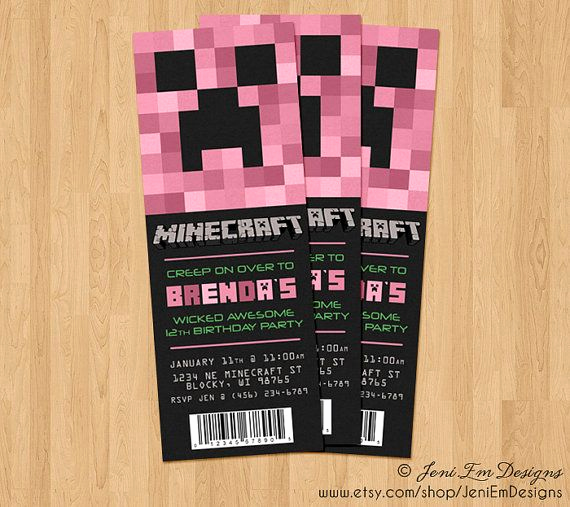 Minecraft Birthday Party Invitation Inspirational Creeper Invite Minecraft Birthday Ticket Invitation