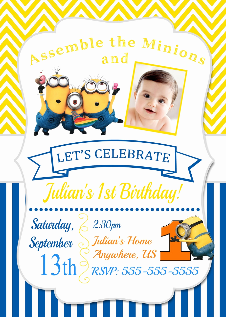 Minions Birthday Invitation Card Fresh Despicable Me Minions Birthday Invitations Chevron