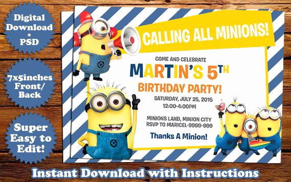 Minions Birthday Invitation Template Unique Instant Download Minions Birthday Invitation Template