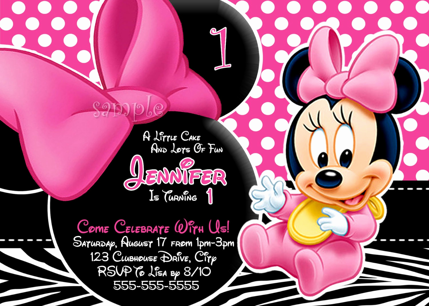 Minnie Mouse Birthday Invitation Template New Personalized Minnie Mouse First Birthday Invitations