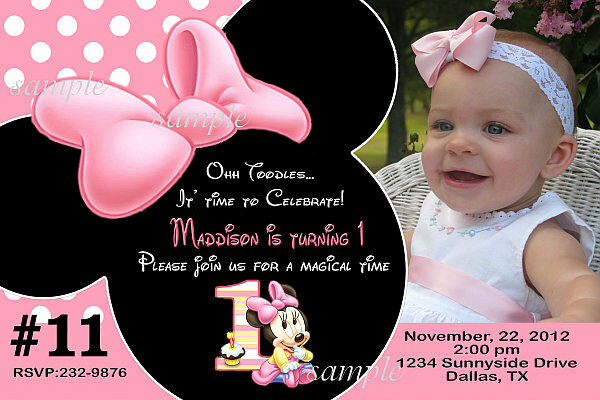 Minnie Mouse Birthday Invitation Wording Awesome Baby Minnie Mouse Personalized Birthday Invitations