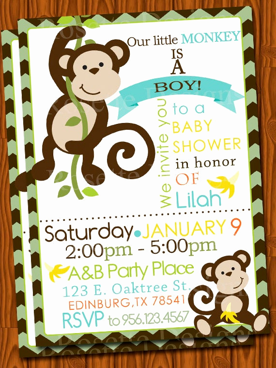 Monkey Baby Shower Invitation Templates Fresh Monkey Baby Shower Invitation Chevron by Pixeldoodlestudio