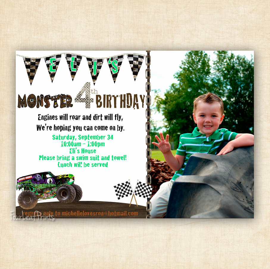 Monster Birthday Invitation Template Beautiful Monster Truck Birthday Invitation Printable by Fourleafprints