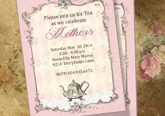 Mothers Day Tea Invitation Elegant Tea Party Invitations Custom Printable Bridal Shower Baby