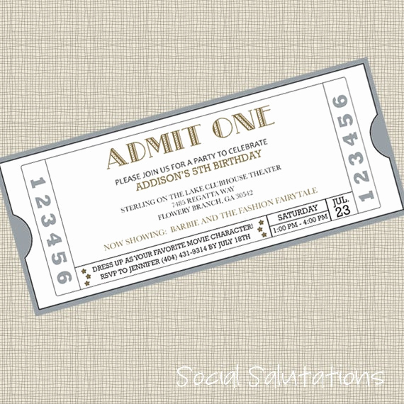 Movie Ticket Party Invitation Beautiful Printable Movie Ticket Party Invitation