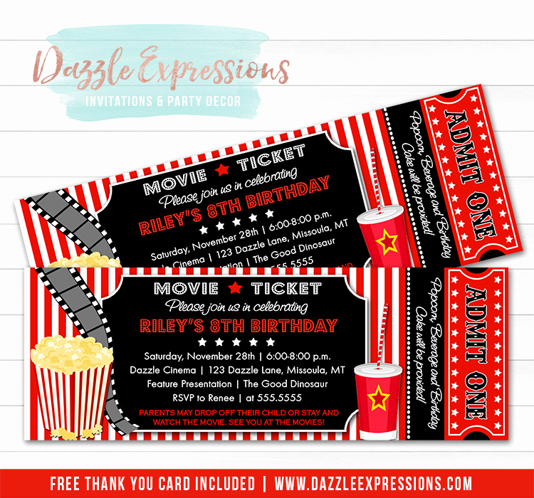 Movie Ticket Party Invitation Best Of Printable Movie Ticket Birthday Invitation Movie Night