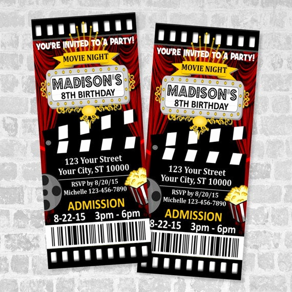 Movie Ticket Party Invitation Luxury Movie Ticket Birthday Party Invitation Custom Movie Night