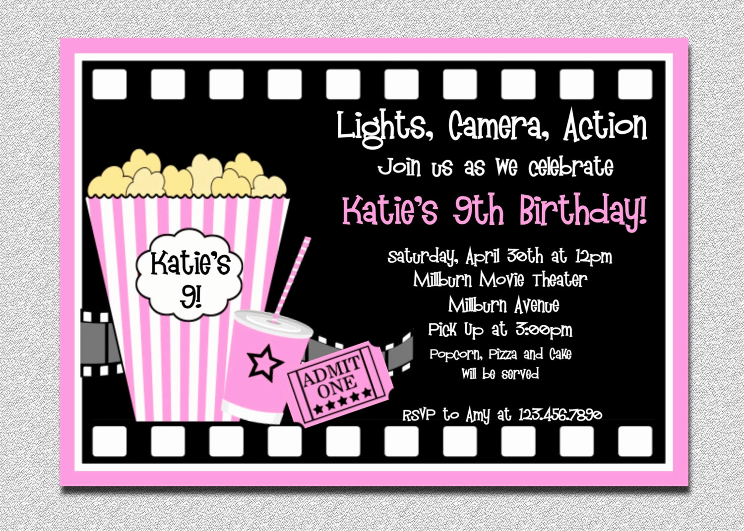 Movie Ticket Party Invitation New Movie Birthday Invitations Movie Night by thetrendybutterfly