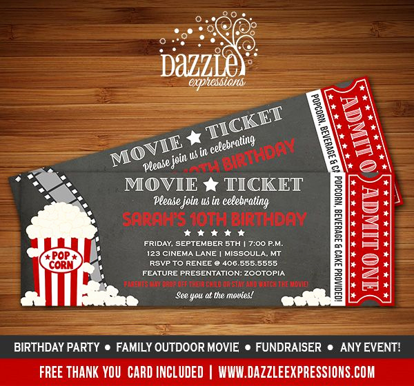 Movie Ticket Party Invitation New Printable Chalkboard Movie Ticket Birthday Invitation