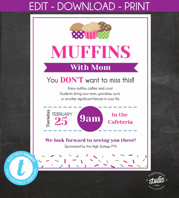 Muffins with Mom Invitation Template Awesome Muffins with Mom Flyer Flyer Pta Pto School event