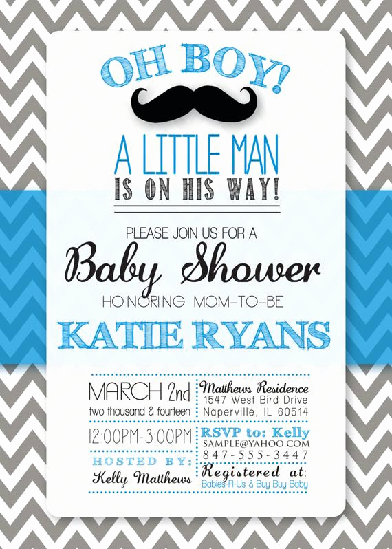 Mustache Baby Shower Invitation New Baby Shower Mustache themed Invitation Digital Print File