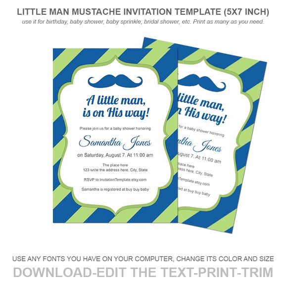 Mustache Baby Shower Invitation Templates Elegant Items Similar to Little Man Mustache Invitation Template
