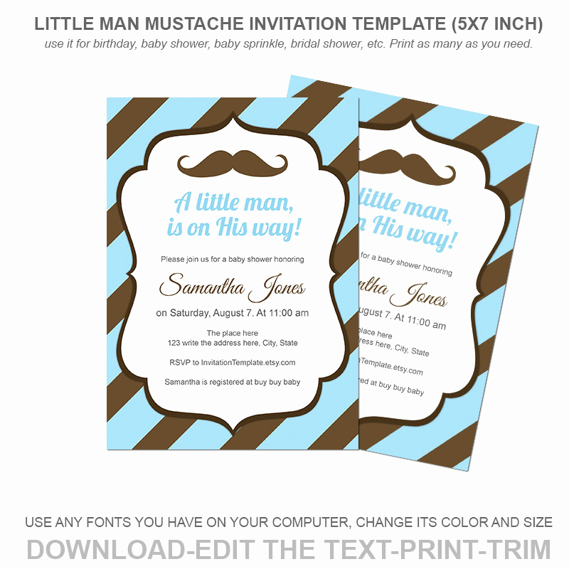 Mustache Baby Shower Invitation Templates Inspirational Little Man Mustache Invitation Template Baby by