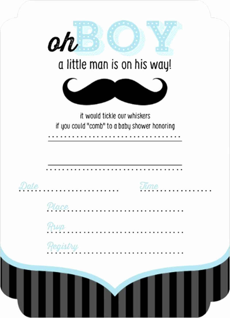 Mustache Baby Shower Invitation Templates Lovely Charming Light Blue and Black Mustache Fill In Blank Baby