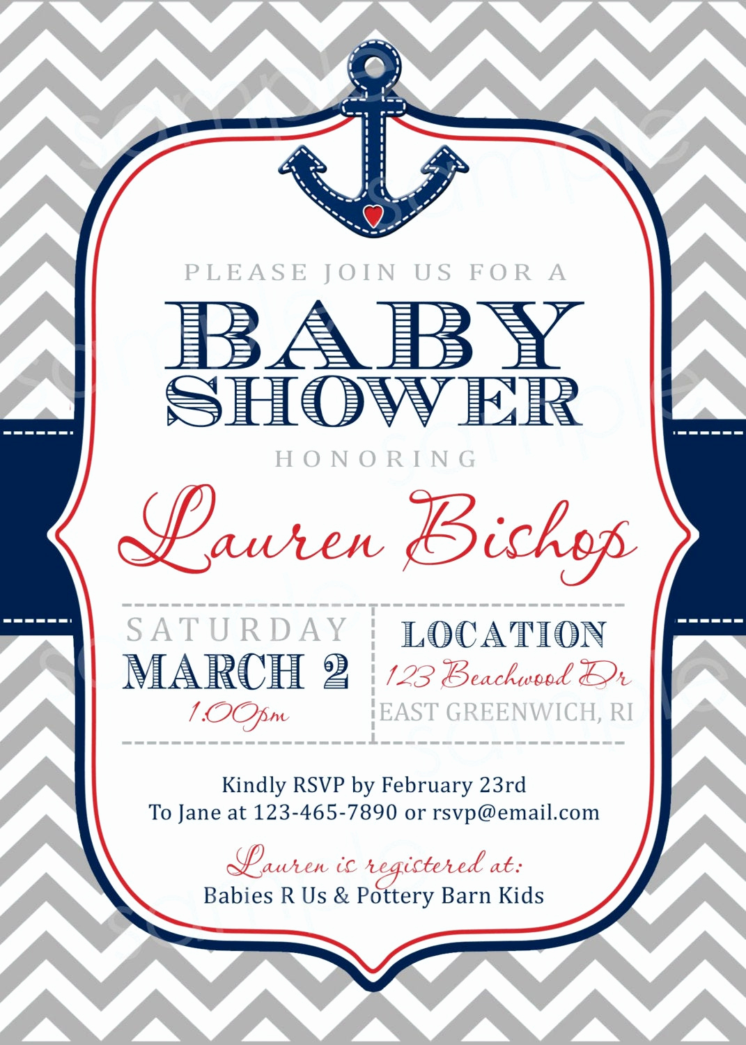 Nautical theme Baby Shower Invitation Inspirational Nautical Chevron Print Baby Shower Invite Diy by Modpoddesigns