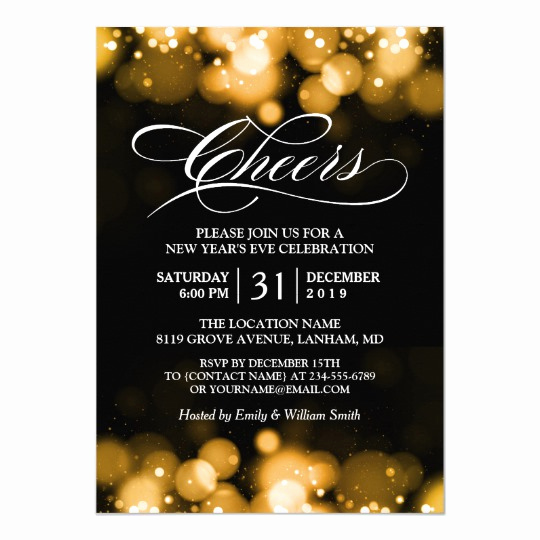 New Years Eve Invitation Templates Awesome Gold Bokeh Sparkles Cheers New Year S Eve Party Card