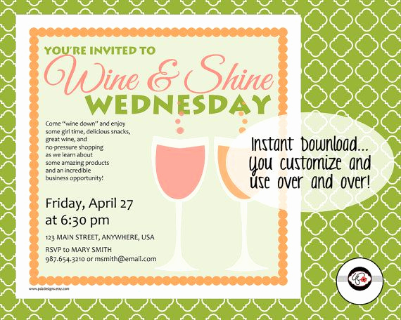 Norwex Party Invitation Templates Lovely Wine and Shine Wednesday Instant Download social by