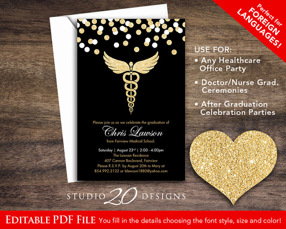 Nurse Graduation Invitation Template Luxury Instant Download Black Gold Glitter Nursing Graduation