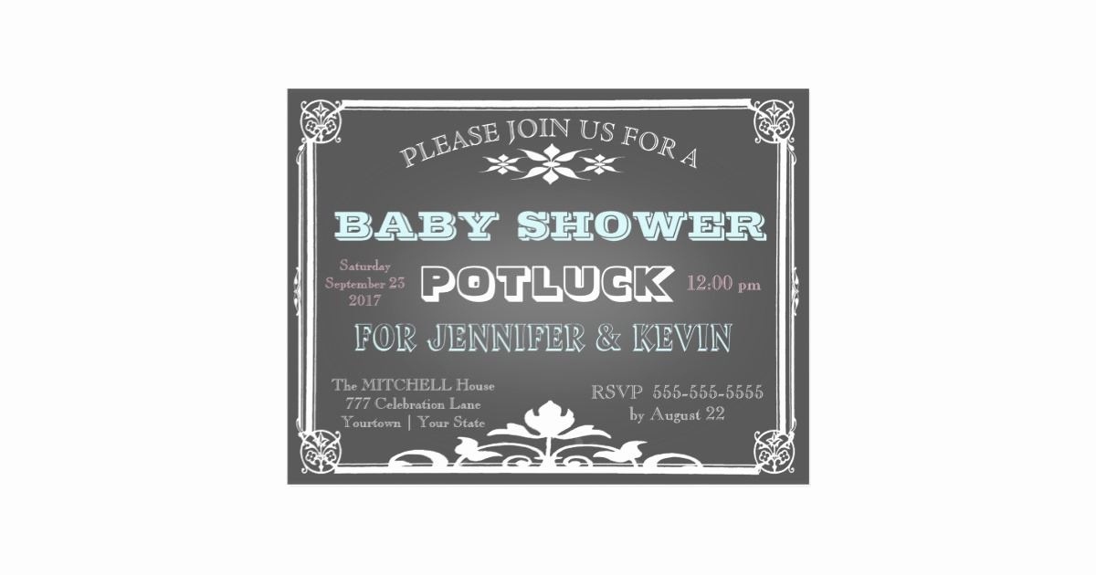 Office Baby Shower Invitation Wording Fresh Baby Shower Potluck Chalkboard Postcard