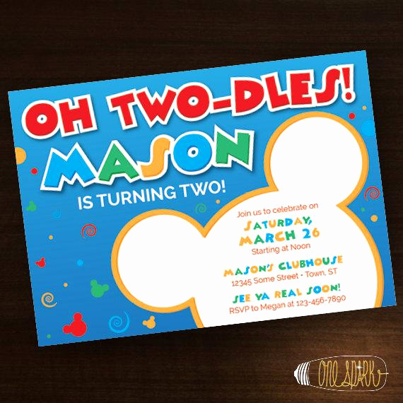 Oh Two Dles Invitation Best Of Oh toodles Birthday Invitation Mickey Mouse Two Dles