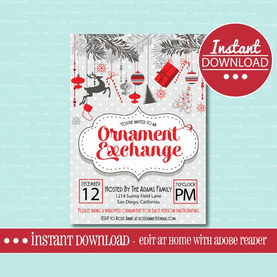 Ornament Exchange Invitation Wording Beautiful Christmas Party Invitation Editable Printable ornament