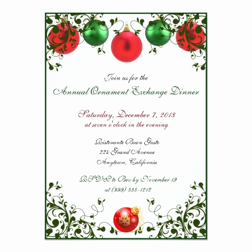 Ornament Exchange Invitation Wording Inspirational Christmas ornament Exchange Dinner Invitations