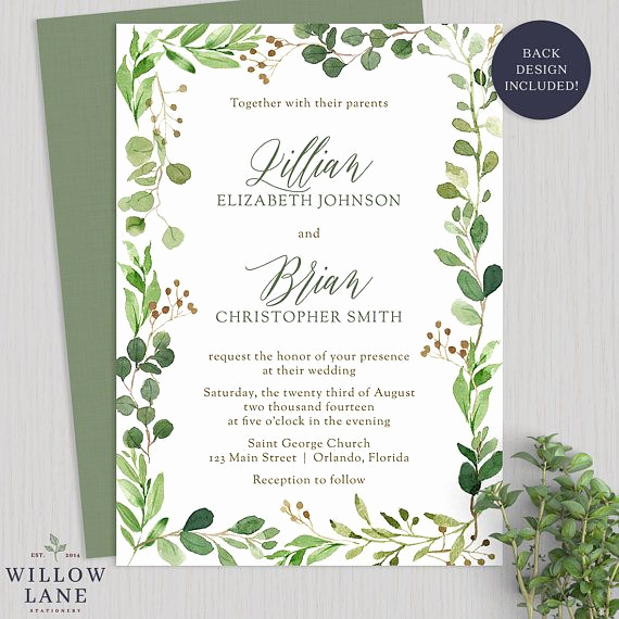 Outdoor Wedding Invitation Wording Luxury Watercolor Greenery Wedding Invitation Botanical Wedding