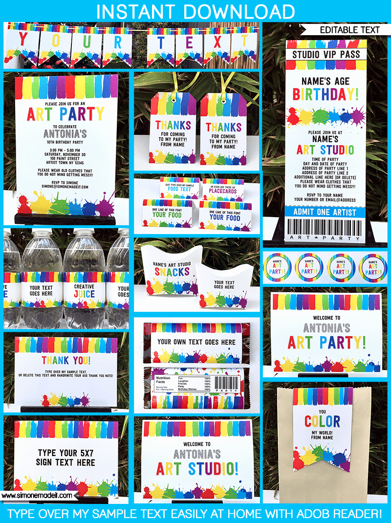 Painting Party Invitation Template Unique Art Birthday Party theme Printables