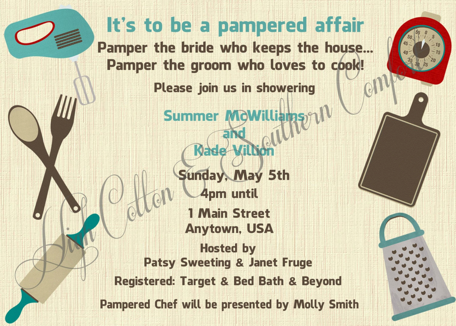 Pampered Chef Party Invitation Elegant Items Similar to Pampered Chef Inspired Wedding Shower