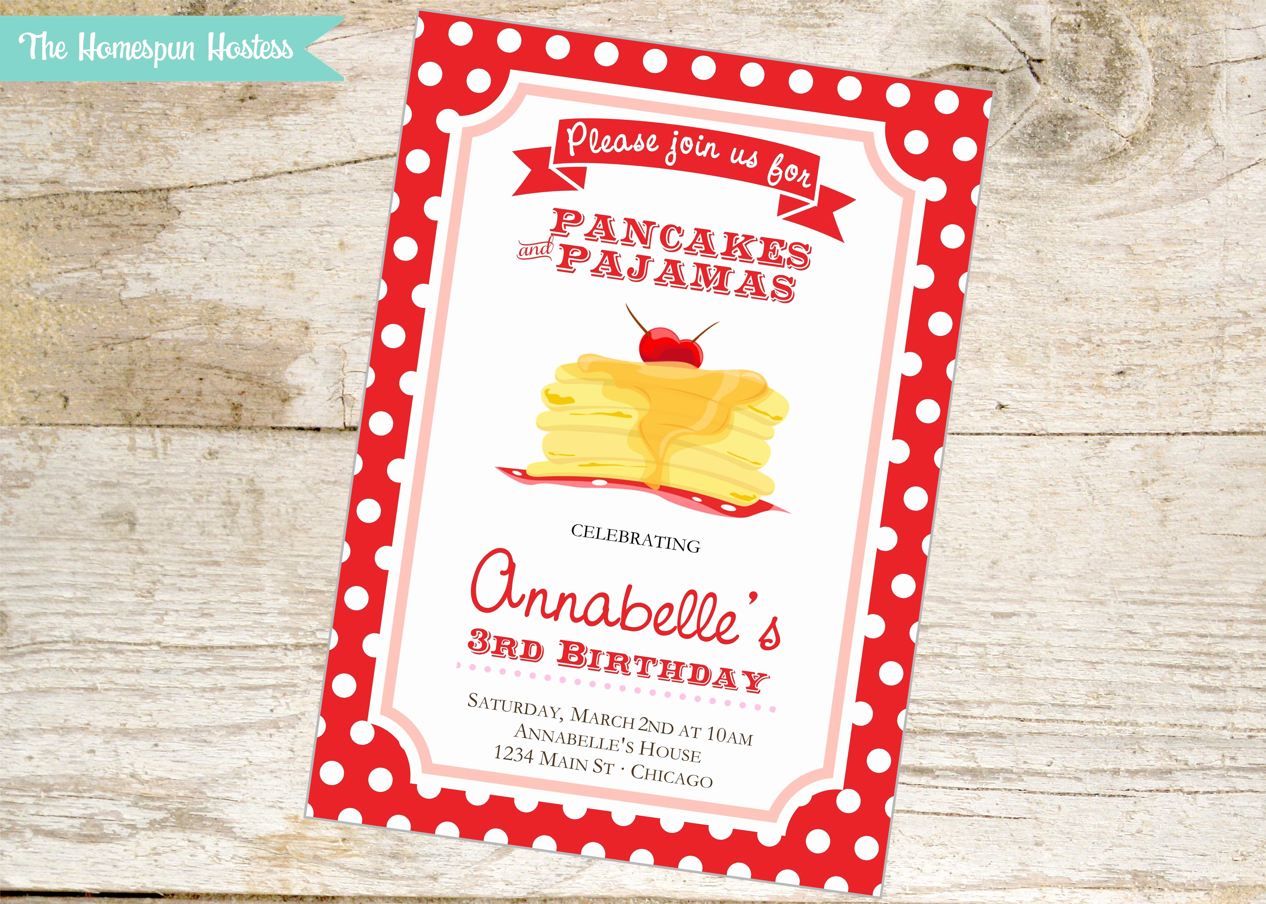 Pancakes and Pajamas Invitation Luxury Pancakes and Pjs Printable Party Invite In Red Polka Dots
