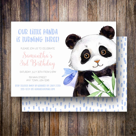 Panda Birthday Invitation Templates Free Lovely Panda Birthday Party Invitation Watercolor Panda Birthday