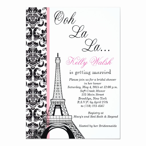 Paris Invitation Template Free Lovely Eiffel tower Damask Paris Bridal Shower Invitation