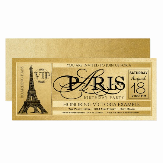 Paris Invitation Template Free Lovely Paris Birthday Party Invitation Gold Paris Ticket