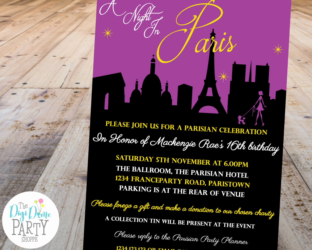 Paris Invitation Template Free Luxury A Night In Paris Party Printable Invitation Template 5x7in