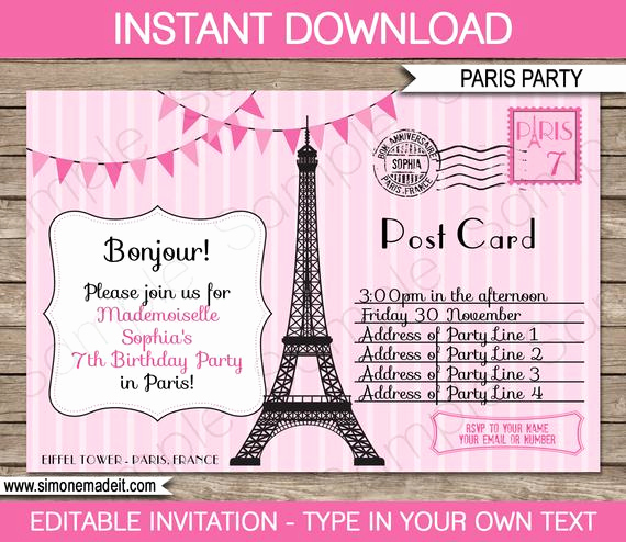 Paris Invitation Template Free New Paris Invitation Template Postcard to Paris Birthday Party