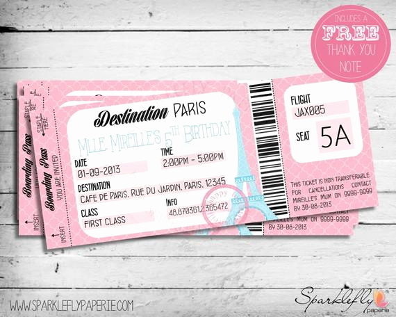 Paris themed Invitation Template Luxury Boarding Pass Ticket to Paris Birthday Invitation by
